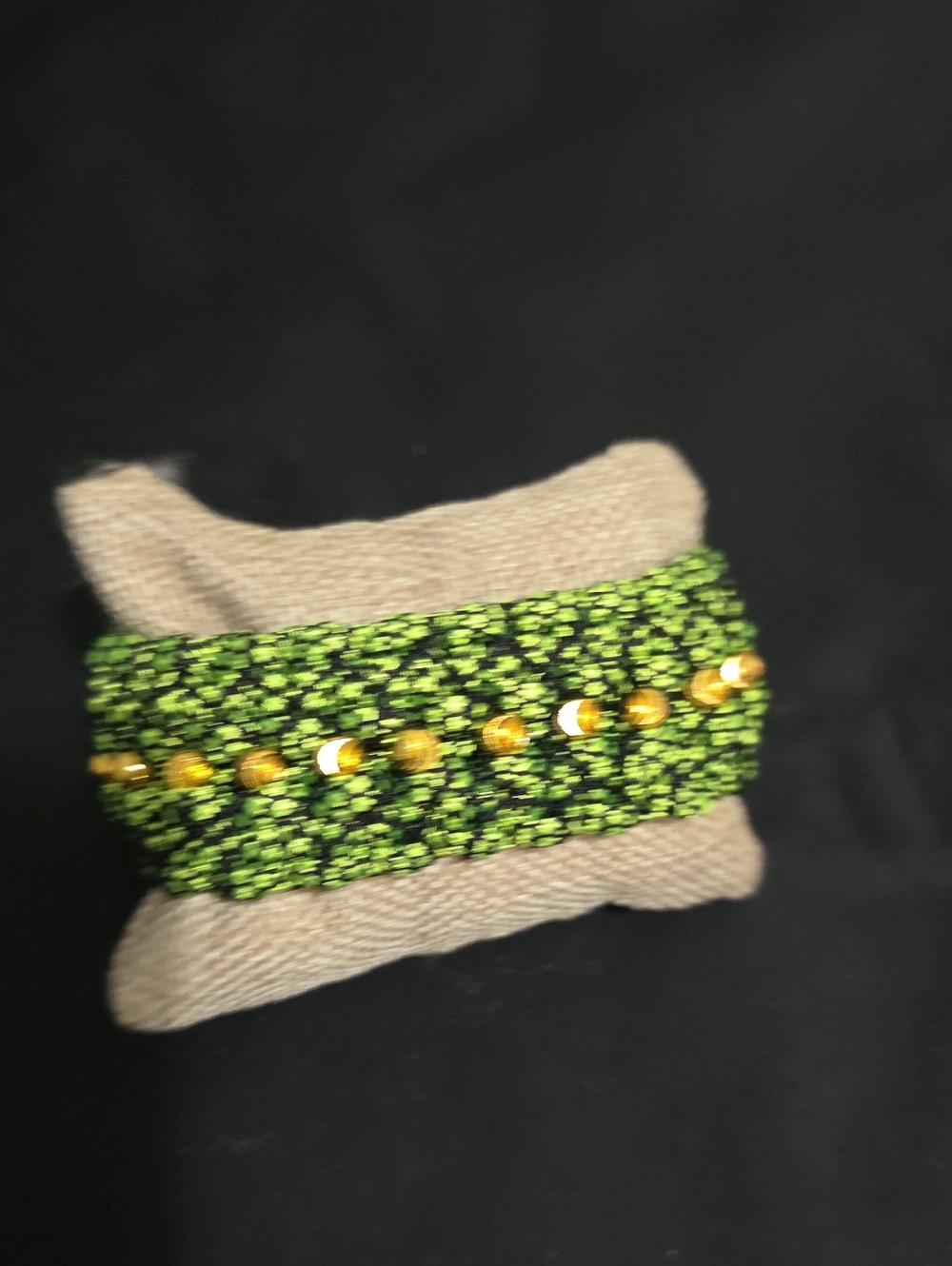Handcrafted Green Woven Bracelet with Gold Accent